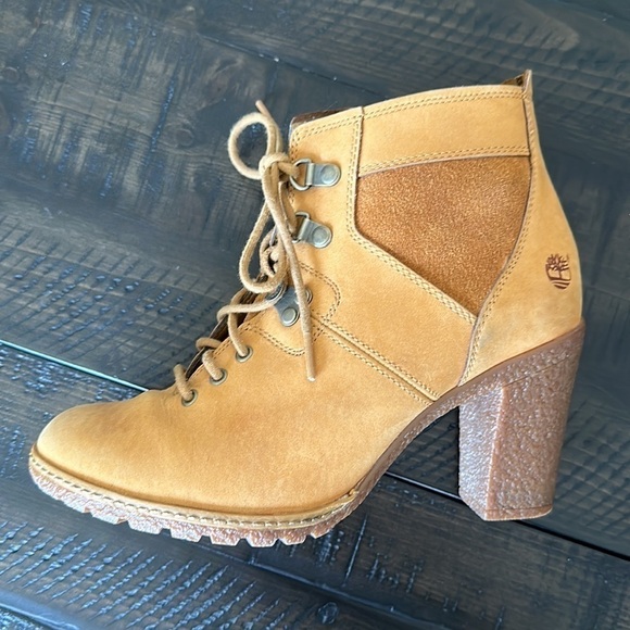Timberland Glancy Field Ankle Boots 3.5” Heels Leather Lace Up in Wheat Nubuck - Picture 6 of 16